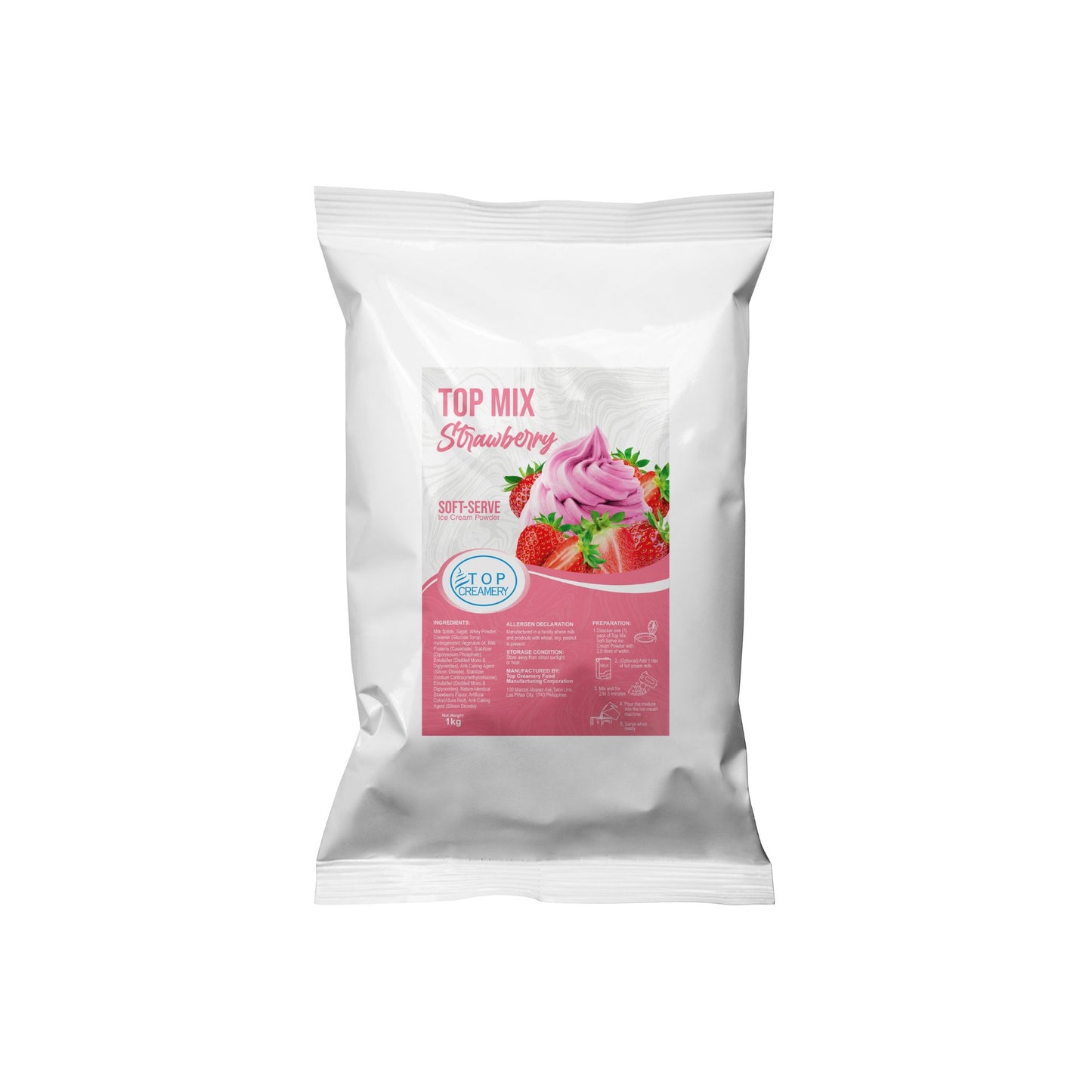TOP Creamery Topmix Strawberry Soft Serve Ice Cream Powder Premix 1kg - Kreme City Supplies